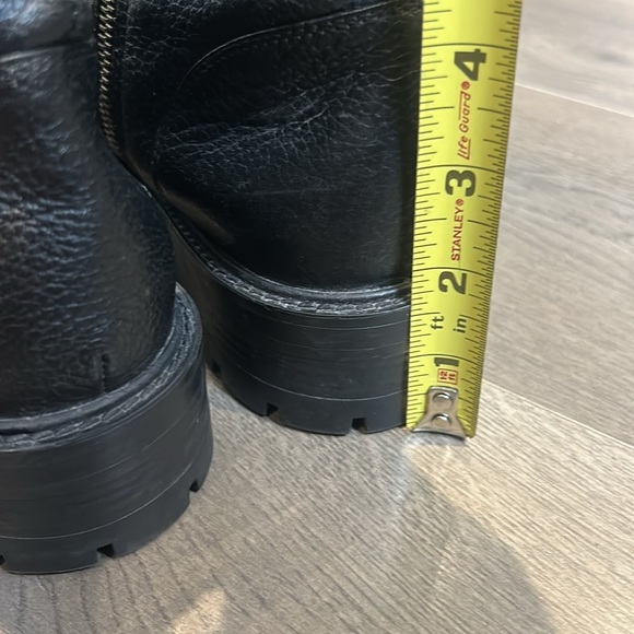 Zara Leather Biker Ankle Boot Black Moto Buckle Chunky Fur Lined Size 9 - Picture 11 of 16